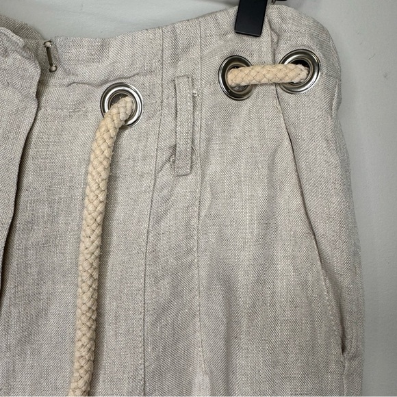 Sandro Sportswear Tan 100% Linen Wide Leg Pants Rope Belt Size 10 Nautical - Picture 15 of 16